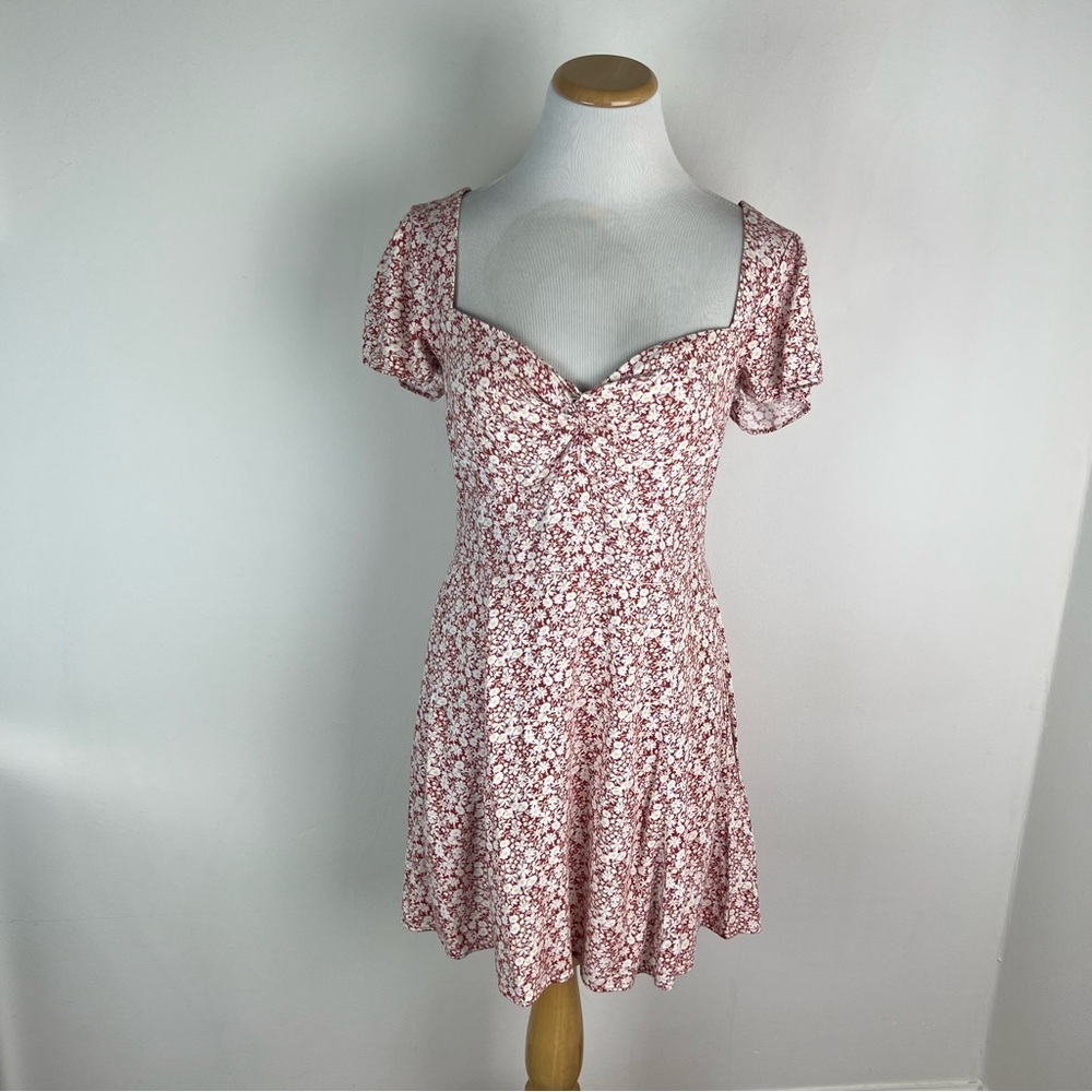 Abercrombie & Fitch Knot Front Mini Dress Floral Orange Cream Size M